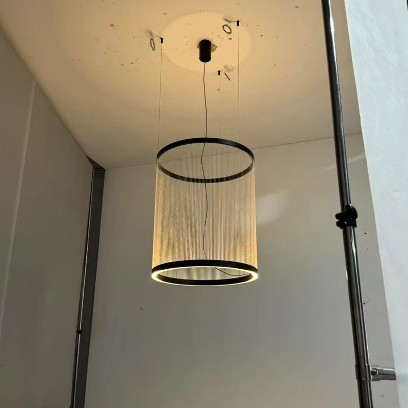 Wabi Sabi Mesh Cone Pendant Light with LED Ring for Staircase and Loft