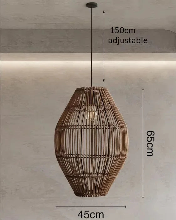 Retro Rattan Pendant Light with LED