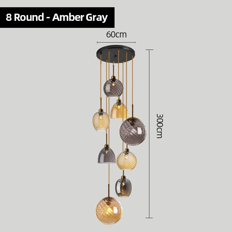 Modern Swirl Glass Pendant Light in Smoked Gray and Amber for Kitchen Island