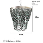 Bohemian Wood Beaded Chandelier with Draped Swags for Entryway