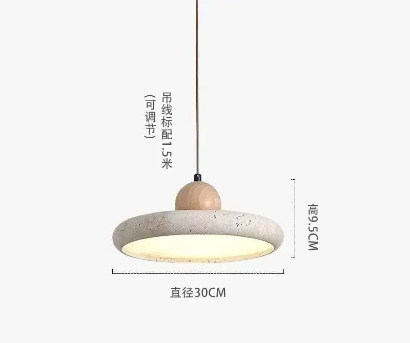 Nordic Travertine Stone Pendant Light with Wood Accent