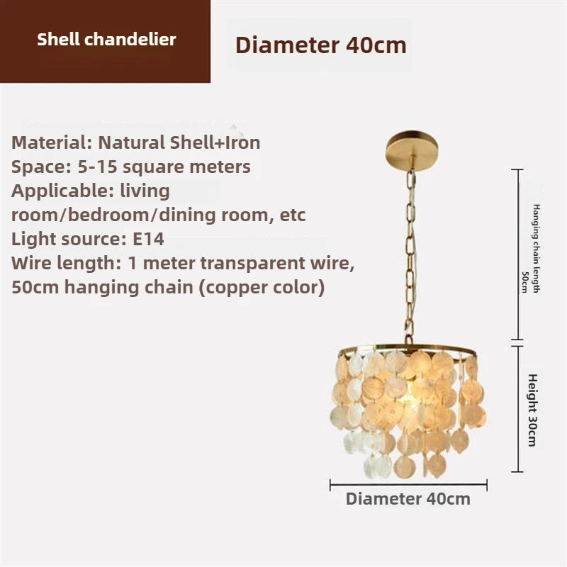 Coastal Capiz Shell Tiered Chandelier with Gold Frame for Bedroom
