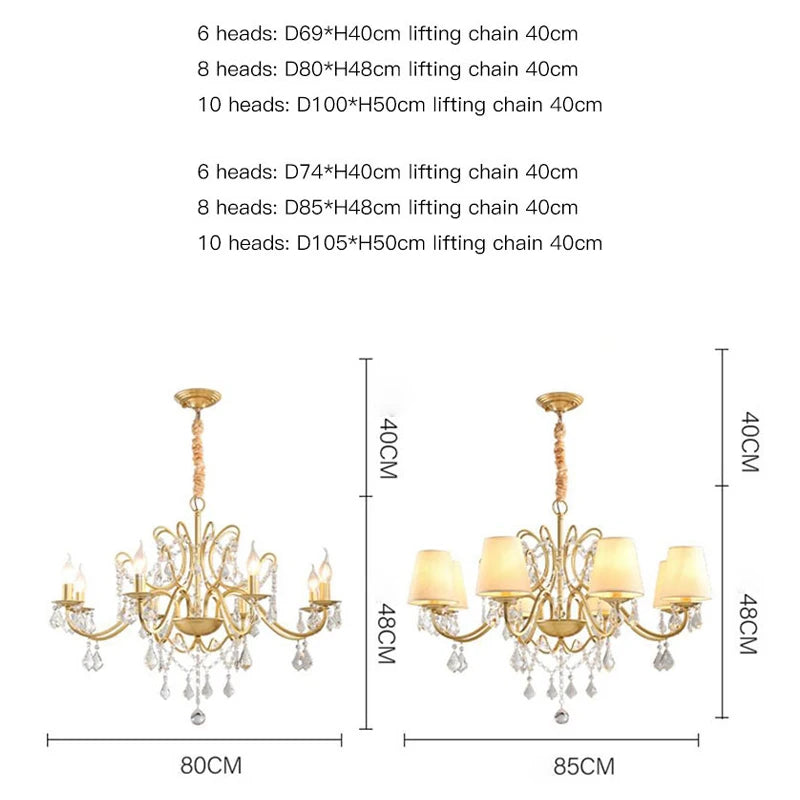 Gold Wrought Iron Crystal Chandelier