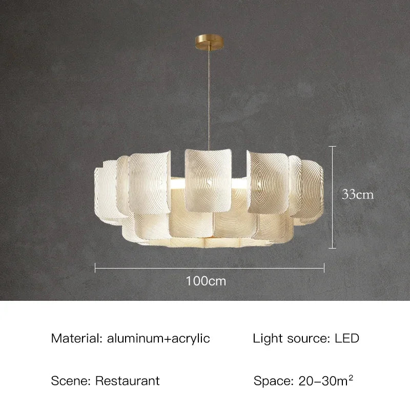 Wabi Sabi Textured Panel Ring Chandelier in Cream White for Living Room