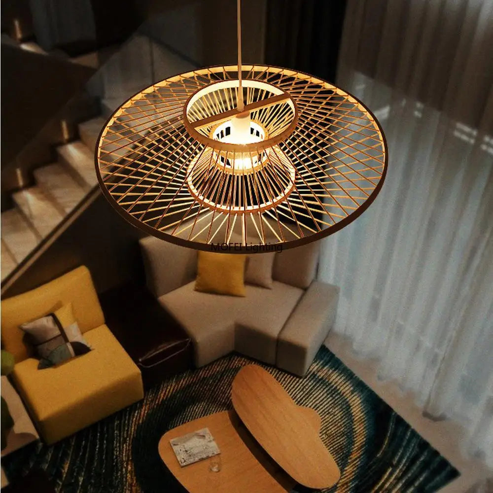 Bohemian Bamboo Woven Pendant Light UFO Design