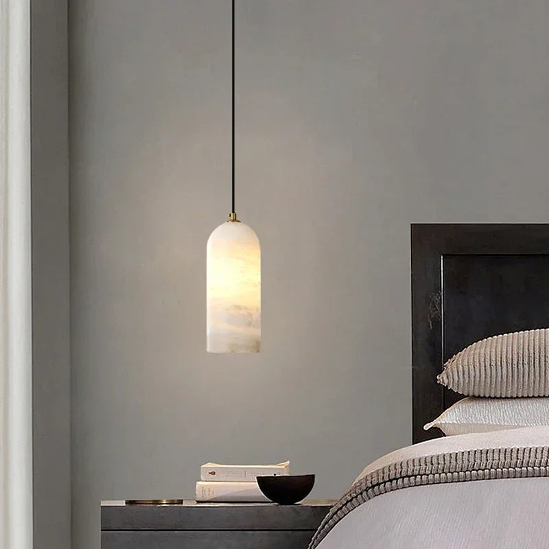 Luxury Spanish Marble Dome Pendant Light with Brass Fitting for Bedside