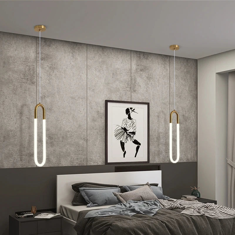 Nordic Iron Pendant Light U-Shaped LED for Bedroom