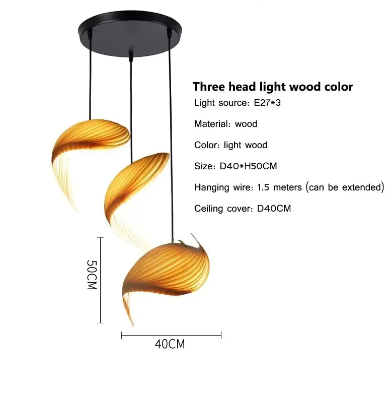 Japanese Wood Pendant Light Handmade Pleated Design