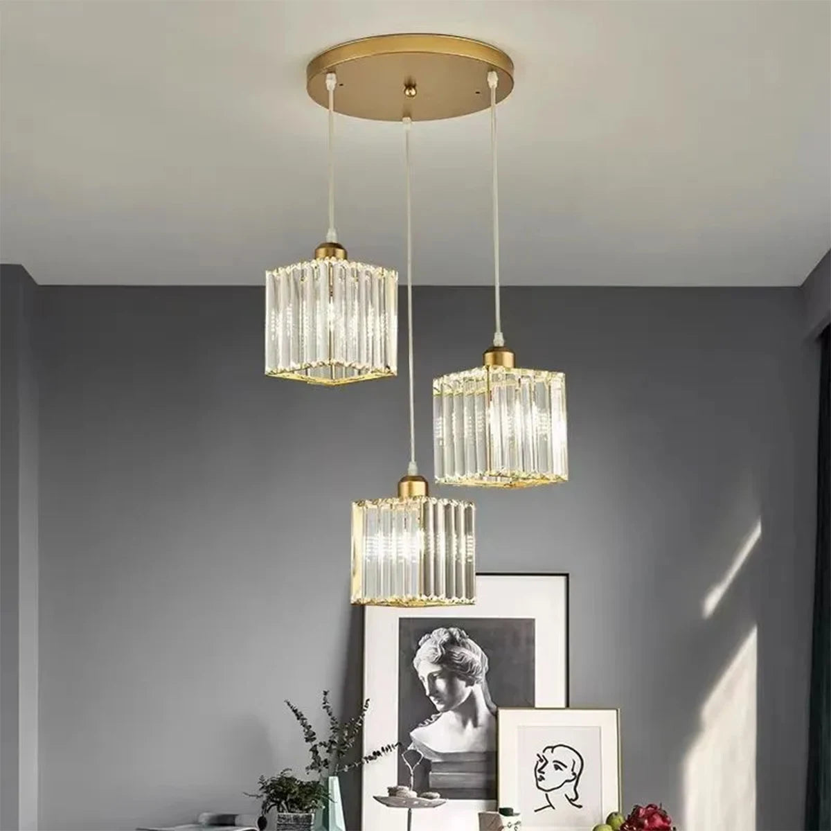 Nordic Crystal Glass Pendant Light - 3 Head