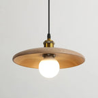 Solid Wood Disc Pendant Light with Opal Globe for Tea Room and Hallway