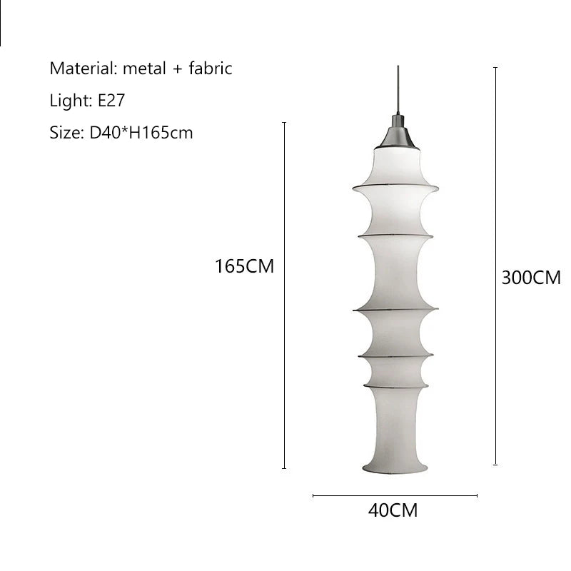 Wabi Sabi Silk Pagoda Column Pendant Light for Staircase and Loft