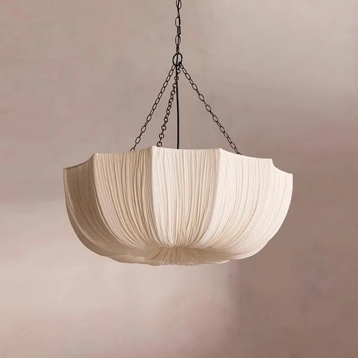 Wabi Sabi Pleated Fabric Lotus Chandelier with Iron Chains for Living Room