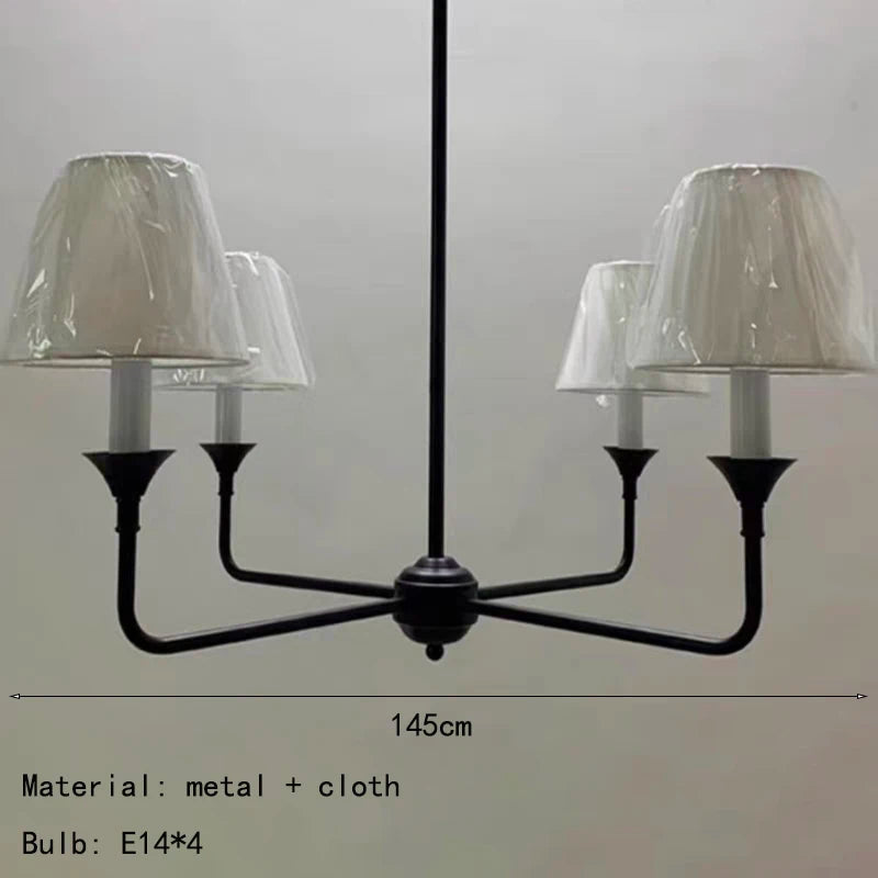 Modern Black Pendant Light Fabric Shade Crystal Accents