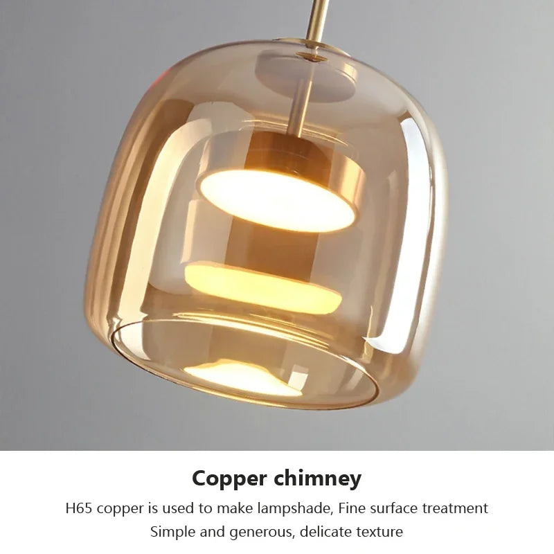 Nordic Amber Glass Pendant Light for Dining Room