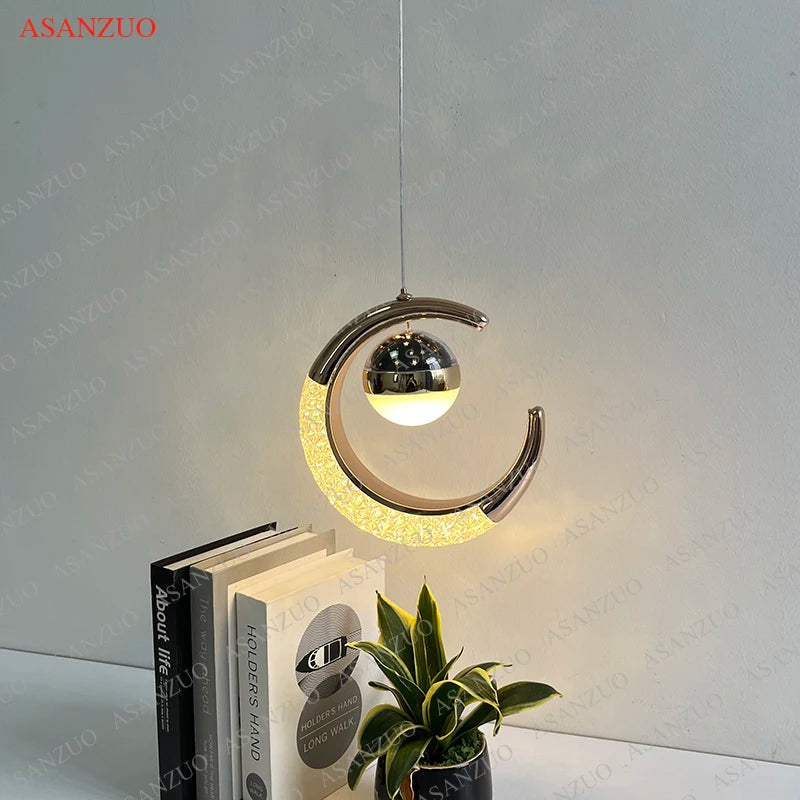 Nordic Iron Moon Star Pendant Light for Bedroom