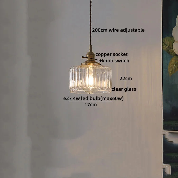 Nordic Glass Pendant Light with Copper Fixture