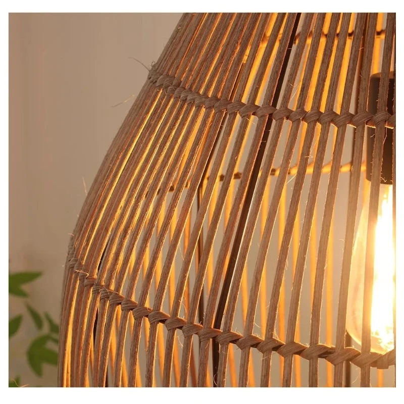 Retro Rattan Pendant Light with LED