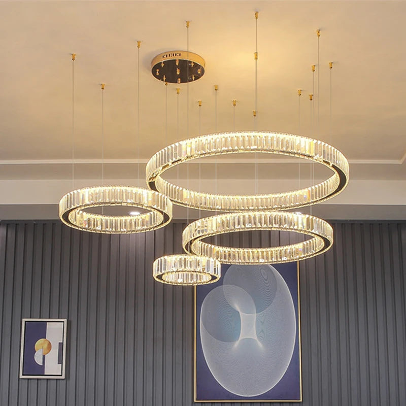 Luxury Crystal Ring Ceiling Pendant Chandelier Lights Dining Table Light Żyrandol Modern Chandeliers for Living Room Home Decor
