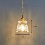 Vintage Textured Flower Glass Pendant Light with Brass Fitting for Bedside