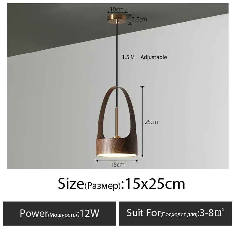 Nordic Wood Grain Pendant Light for Bedroom