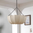 Wabi Sabi Pleated Fabric Lotus Chandelier with Iron Chains for Living Room
