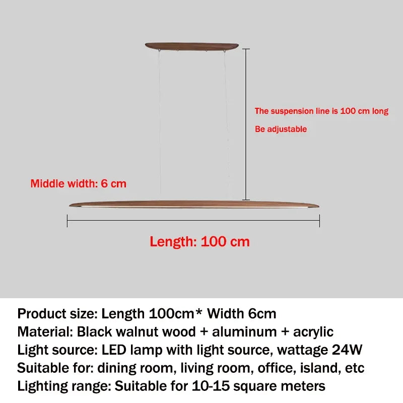 Nordic Wood Pendant Light Linear LED Hanging Lamp