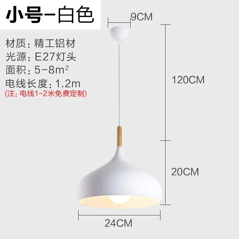 Nordic Matte Dome Pendant Light with Wood Top in Blue for Dining Room