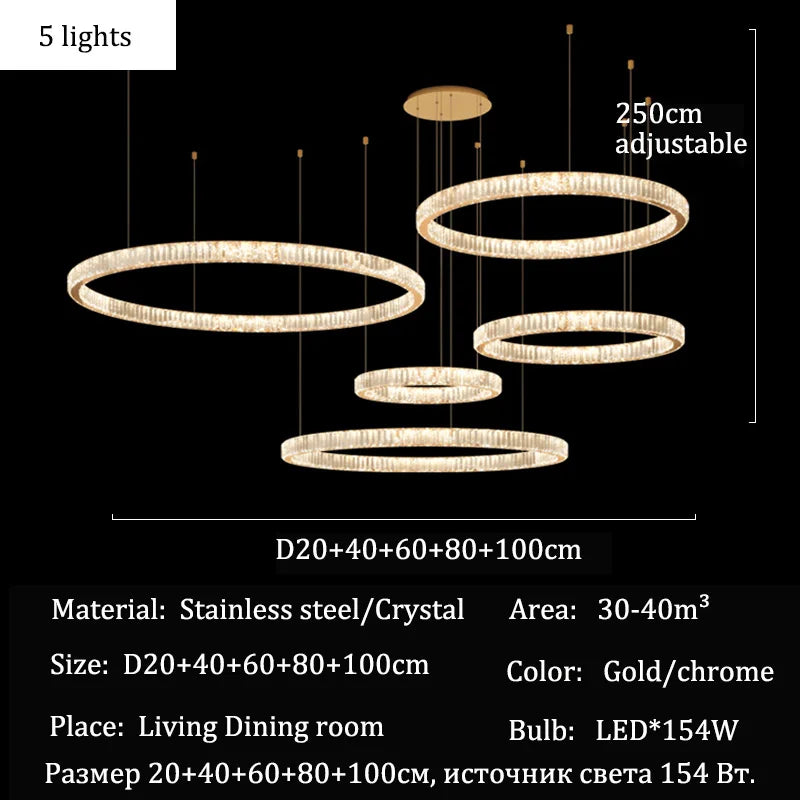 Luxury Crystal Ring Ceiling Pendant Chandelier Lights Dining Table Light Żyrandol Modern Chandeliers for Living Room Home Decor