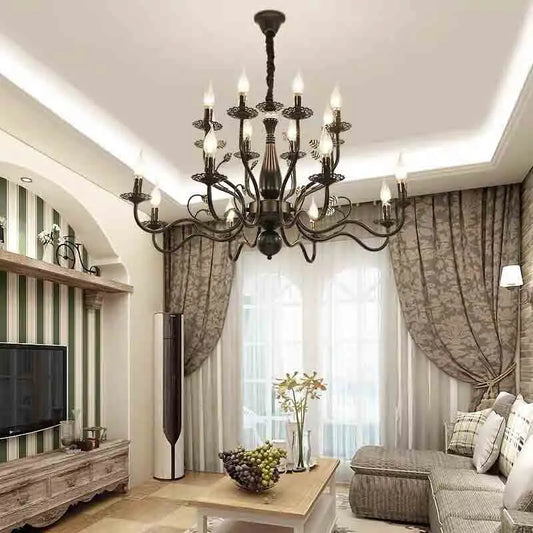 Modern Black Gold Wrought Iron Chandelier