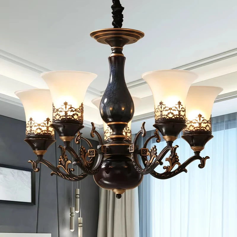 Candelabro de cerámica con portalámparas E14 retro lujoso