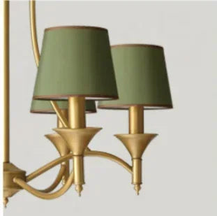 Vintage Copper Iron Pendant Light Gray Green Fabric