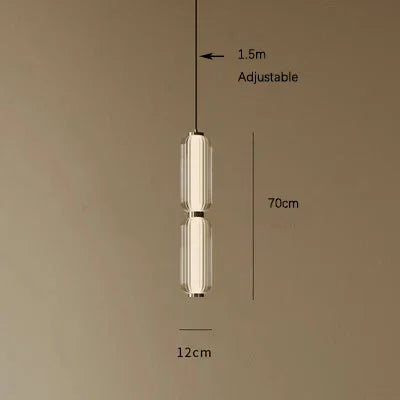 Modern Stacked Ribbed Glass Capsule Pendant Light in Black and Copper