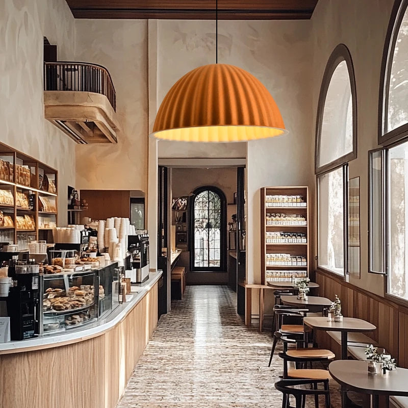Danish Acoustic Felt Ribbed Dome Pendant Light for Office and Dining Room