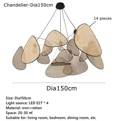 Bohemian Rattan Pendant Light for Living Room
