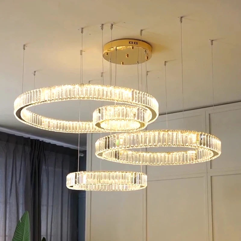 Luxury Crystal Ring Ceiling Pendant Chandelier Lights Dining Table Light Żyrandol Modern Chandeliers for Living Room Home Decor