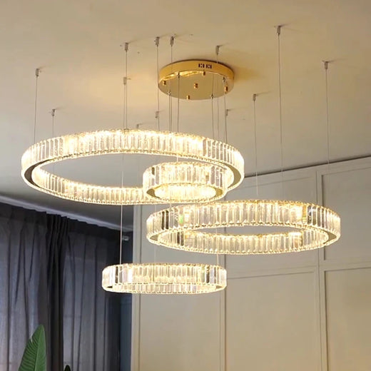 Luxury Crystal Prism Ring Chandelier in Gold for Living Room and Dining Room