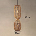 Hand Woven Rattan Column Pendant Light for Staircase and Living Room