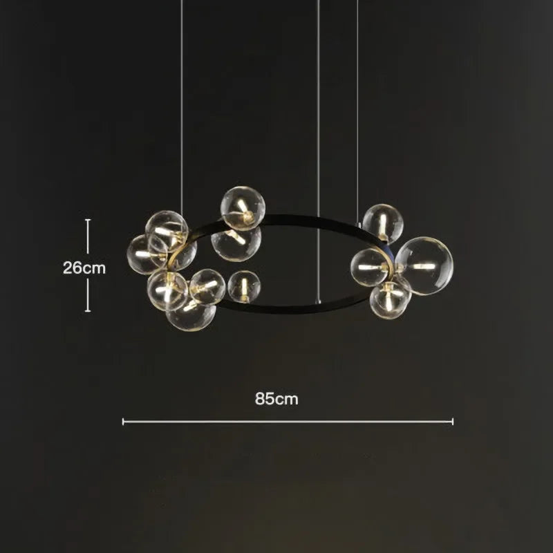 Modern Glass Bubble Linear Chandelier in Black for Dining Table