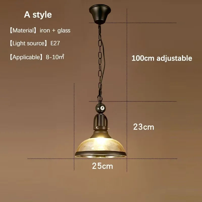 Industrial Black Iron Glass Pendant Light 3-Head