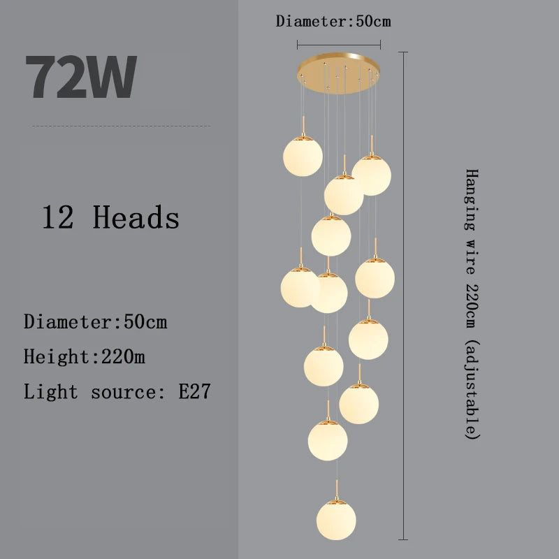 Opal Glass Ball Cluster Chandelier for Staircase and Hotel Lobby