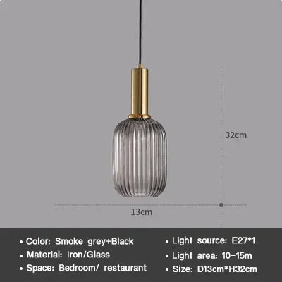 Vintage Striped Glass Pendant Light in Green Gray and Amber for Kitchen Island