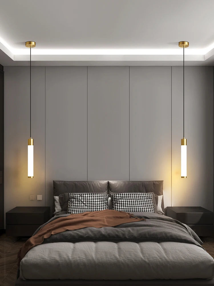 Sunlight Tube Restaurant Bedroom Bedside Long Line Pendant Lamp Modern Minimalist Fish Line Lamp White Acrylic Pendant Lamp