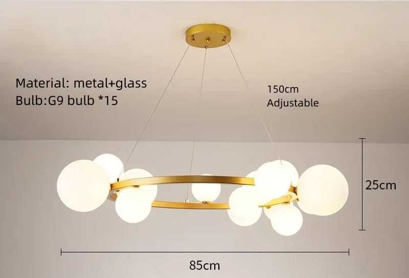 Nordic Round Glass Pendant Light Iron Frame