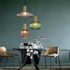 Vintage Striped Glass Pendant Light in Green Gray and Amber for Kitchen Island