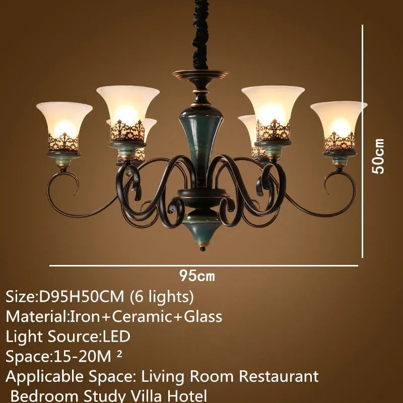 Vintage Ceramic Iron Chandelier Pendant Light
