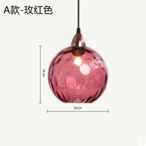 Nordic Dimpled Glass Ball Pendant Light in Jewel Colors for Kitchen