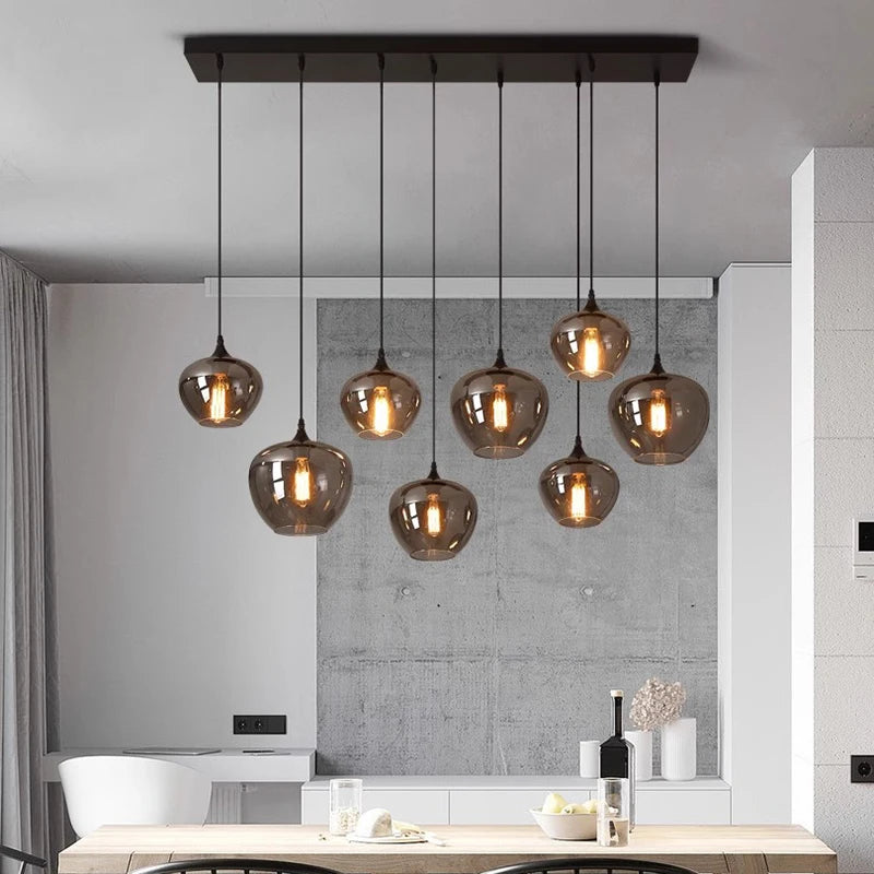 Nordic Smoke Glass Pendant Light for Dining Room
