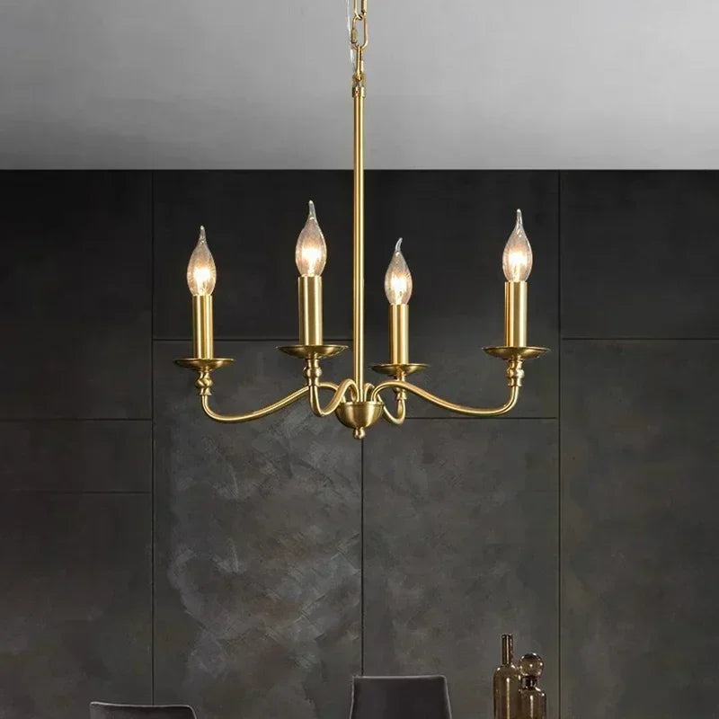 Retro Gold Candle Chandelier for Dining Room