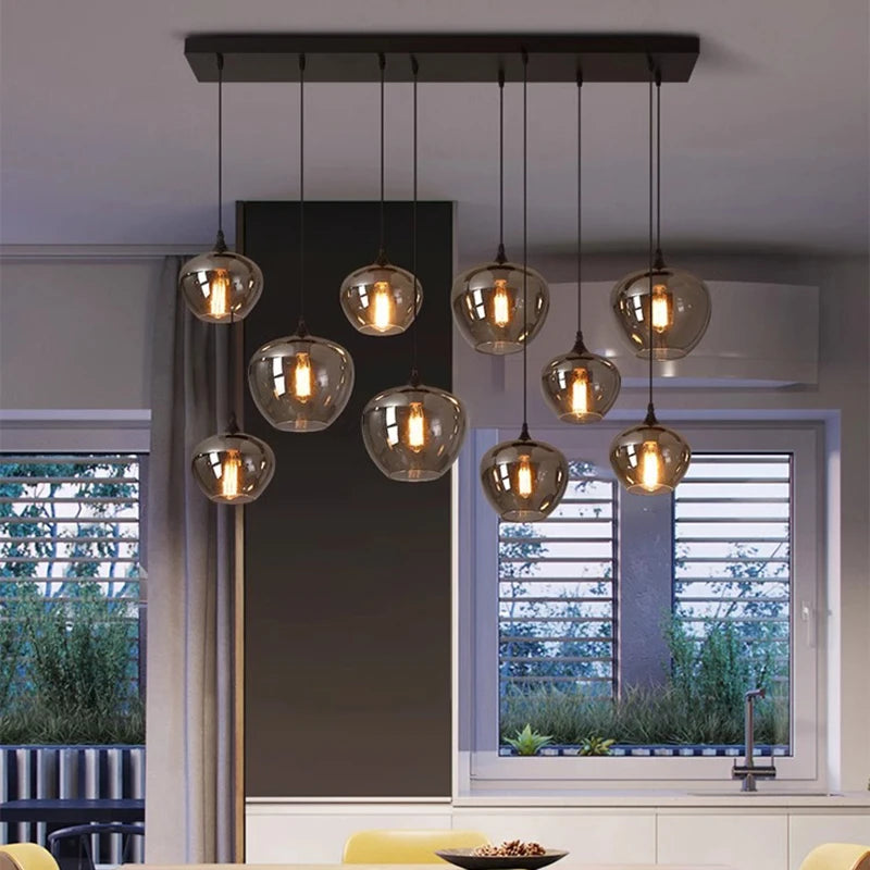 Nordic Smoke Glass Pendant Light for Dining Room