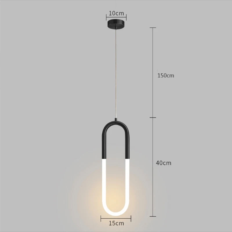 Nordic Iron Pendant Light U-Shaped LED for Bedroom